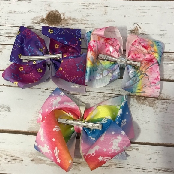 Large Hair Bows Clips JoJo Siwa Set of 3 Unicorn, Celestial, pastel tie dye - Picture 8 of 8
